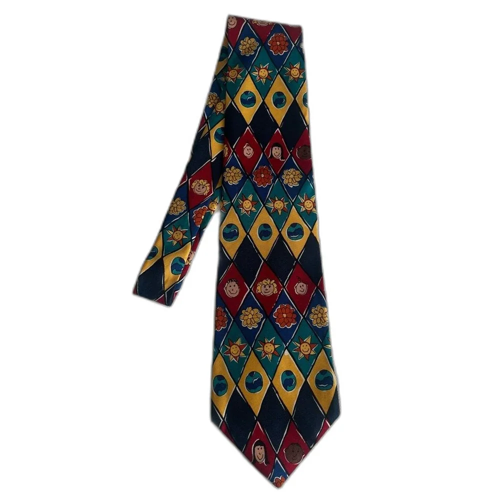 Vintage Save the Children World Peace Silk Necktie Tie